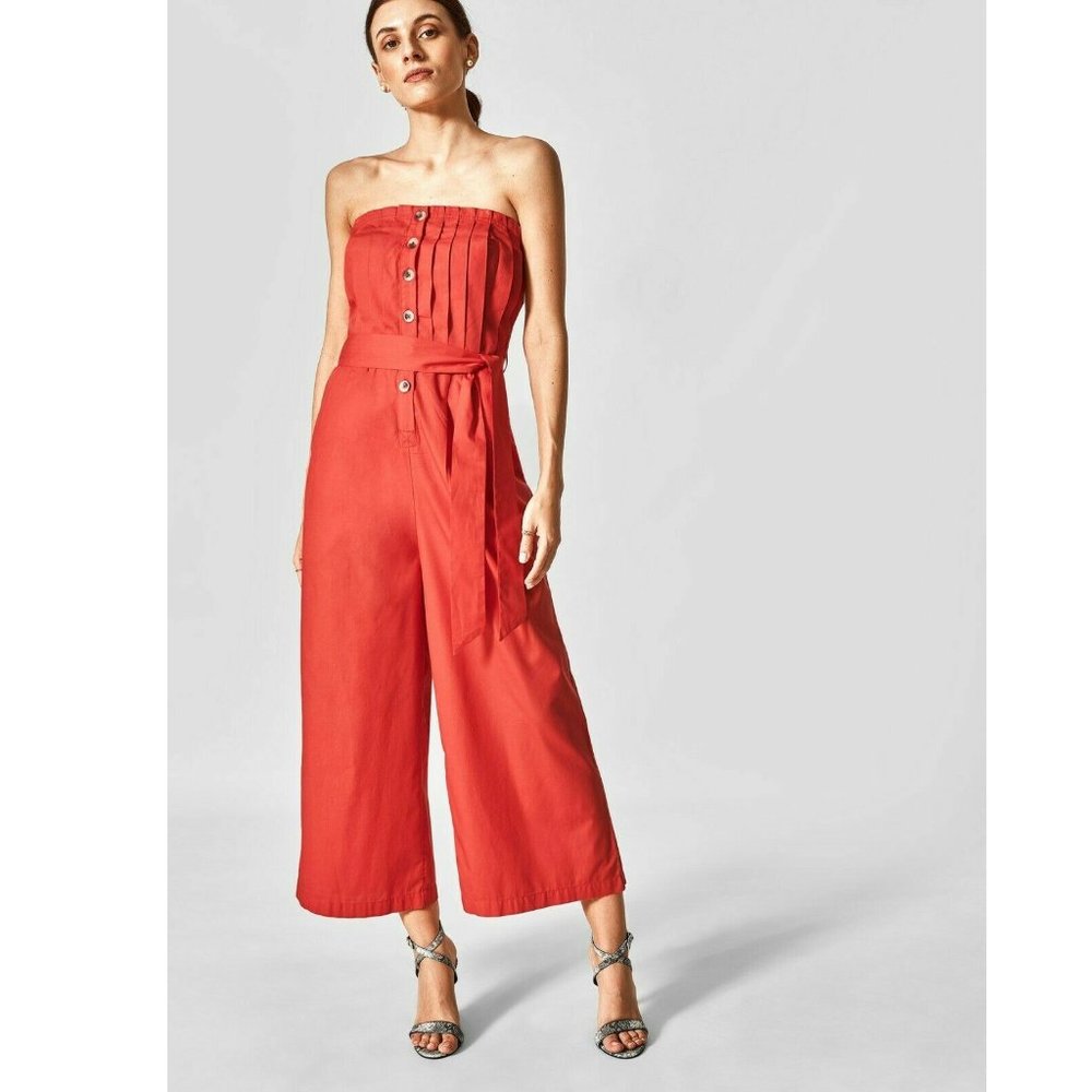 The Label Life Scarlet Tube Red Jumpsuit Dress Playsuit Cotton Pleated S
